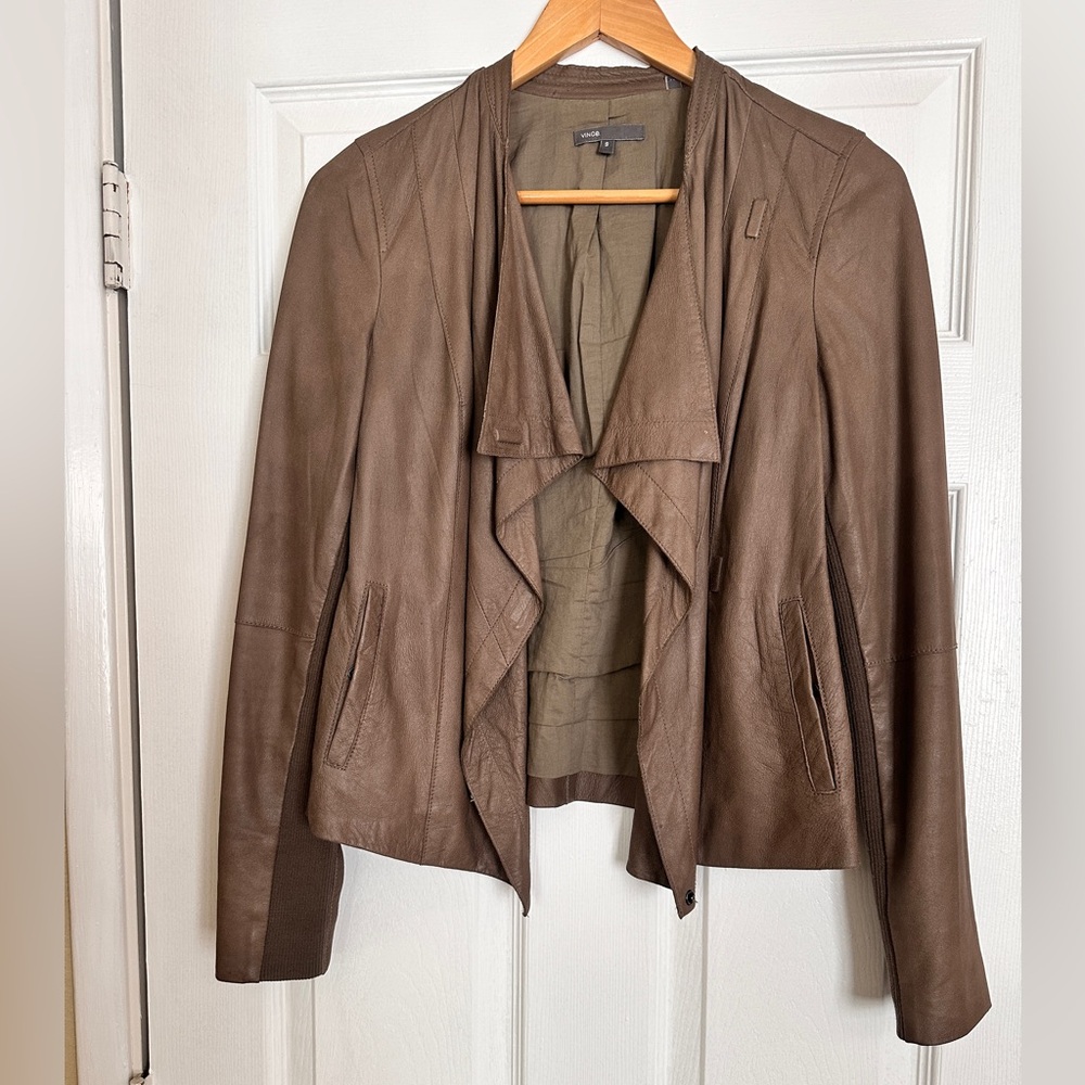 Vince Light Brown Very Soft Leather Moto Jacket Size Small
